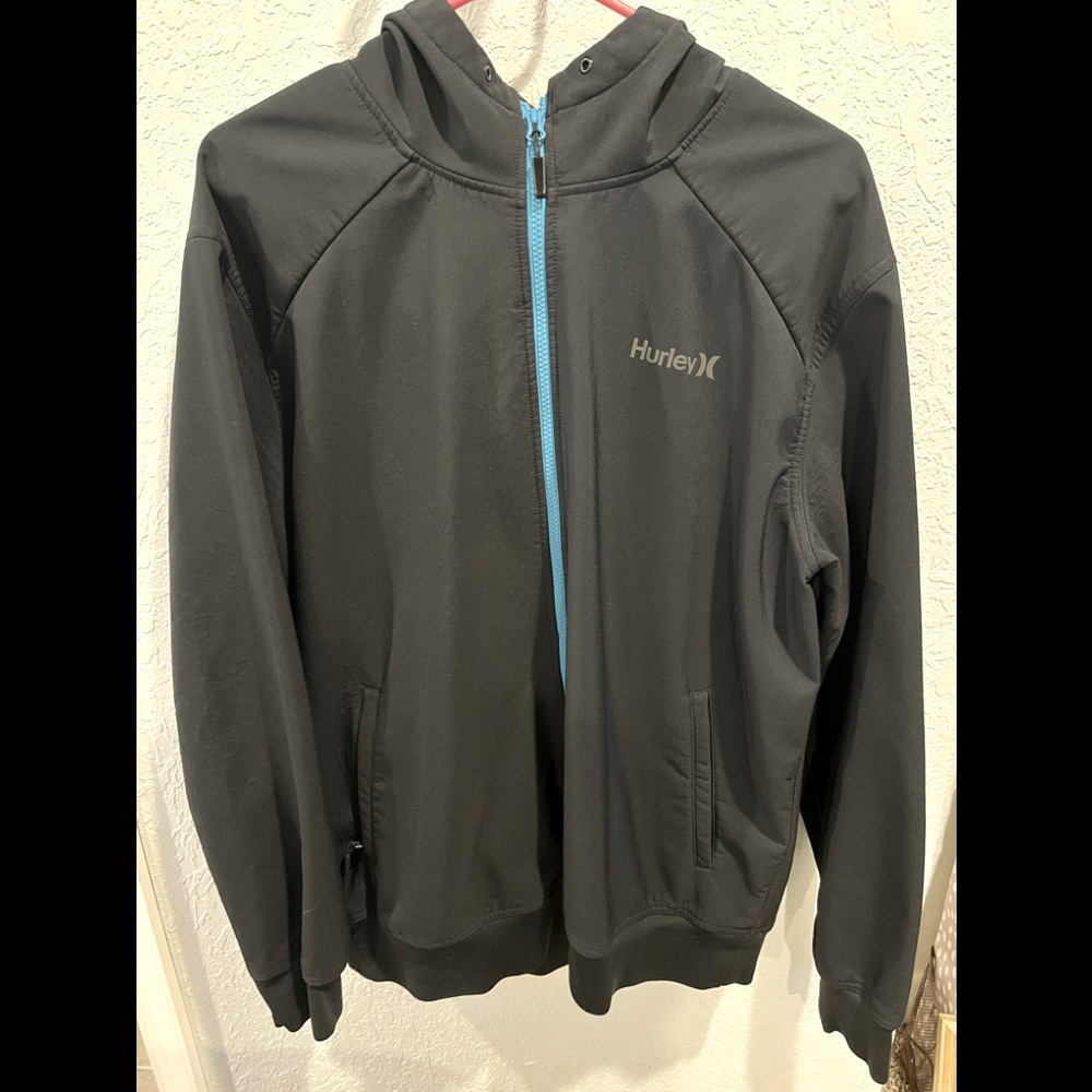 Hurley Black Lightweight Hoodie Jacket with Blue Zipper